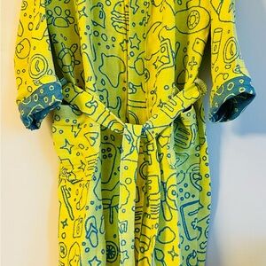 Bathrobe / Fun patterned double sided Organic Cotton Robe, L/XL